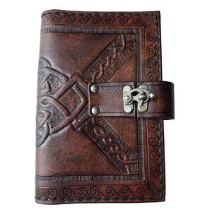 Handcrafted Hawk Leather Celtic Journal Notebook Cover Strap & Clasp Closure